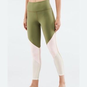 Fabletics Two-Tone Olive and Cream Leggings